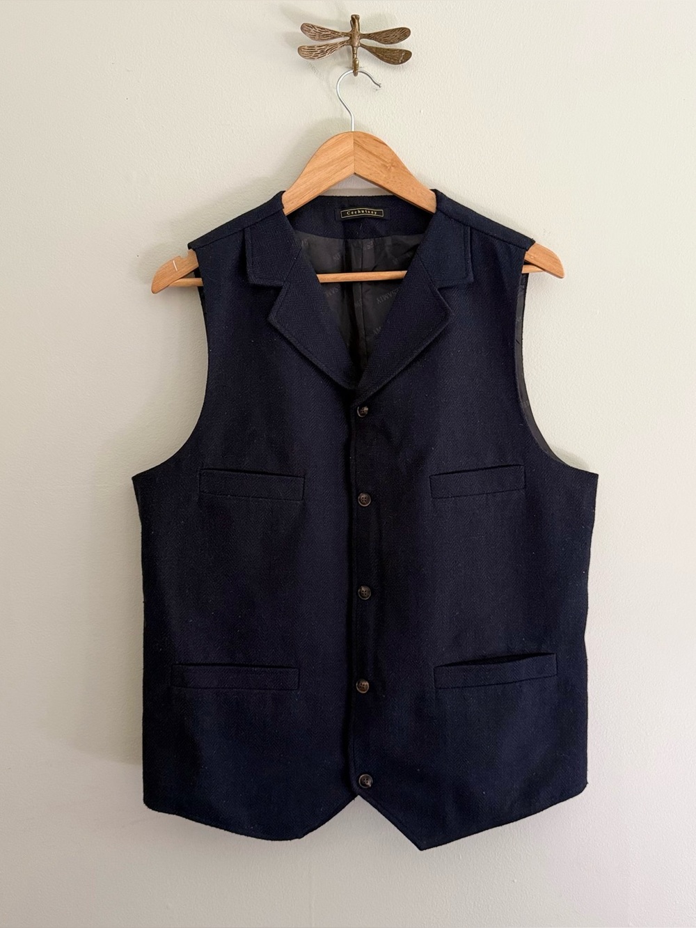 Ceehuteey Wool Blend Navy Blue Waistcoat Vest Mens Large